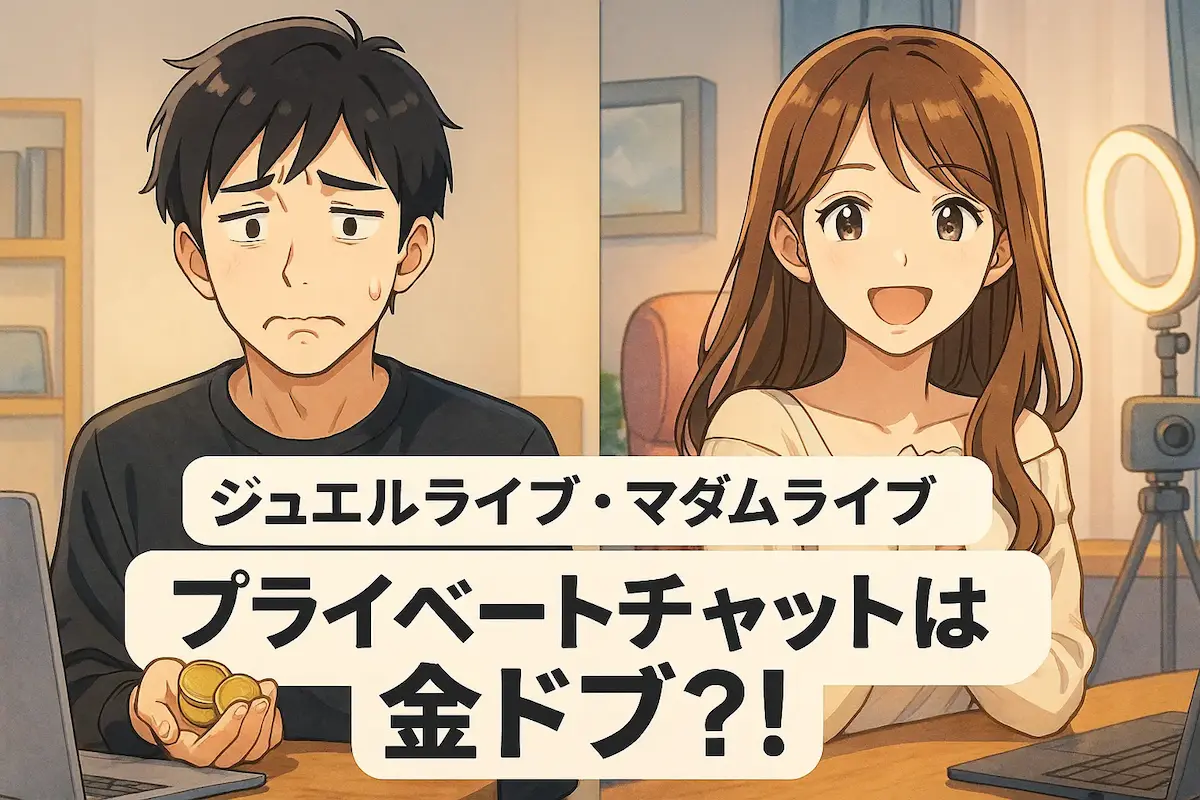 プライベートチャットは高額で損？男性は困惑、チャットレディは高報酬で笑顔のイラスト