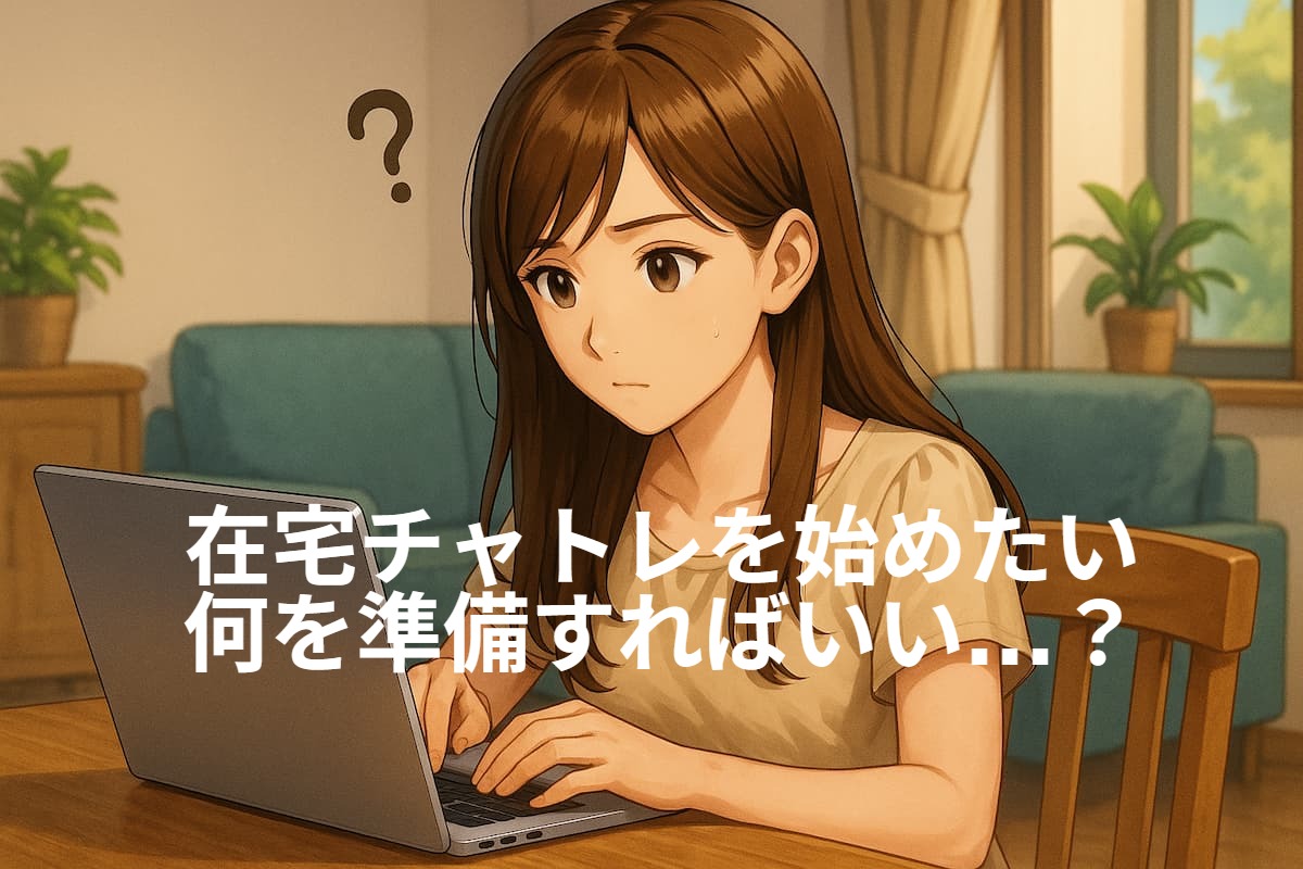 在宅チャットレディを始めるために必要なものを調べている女性の画像